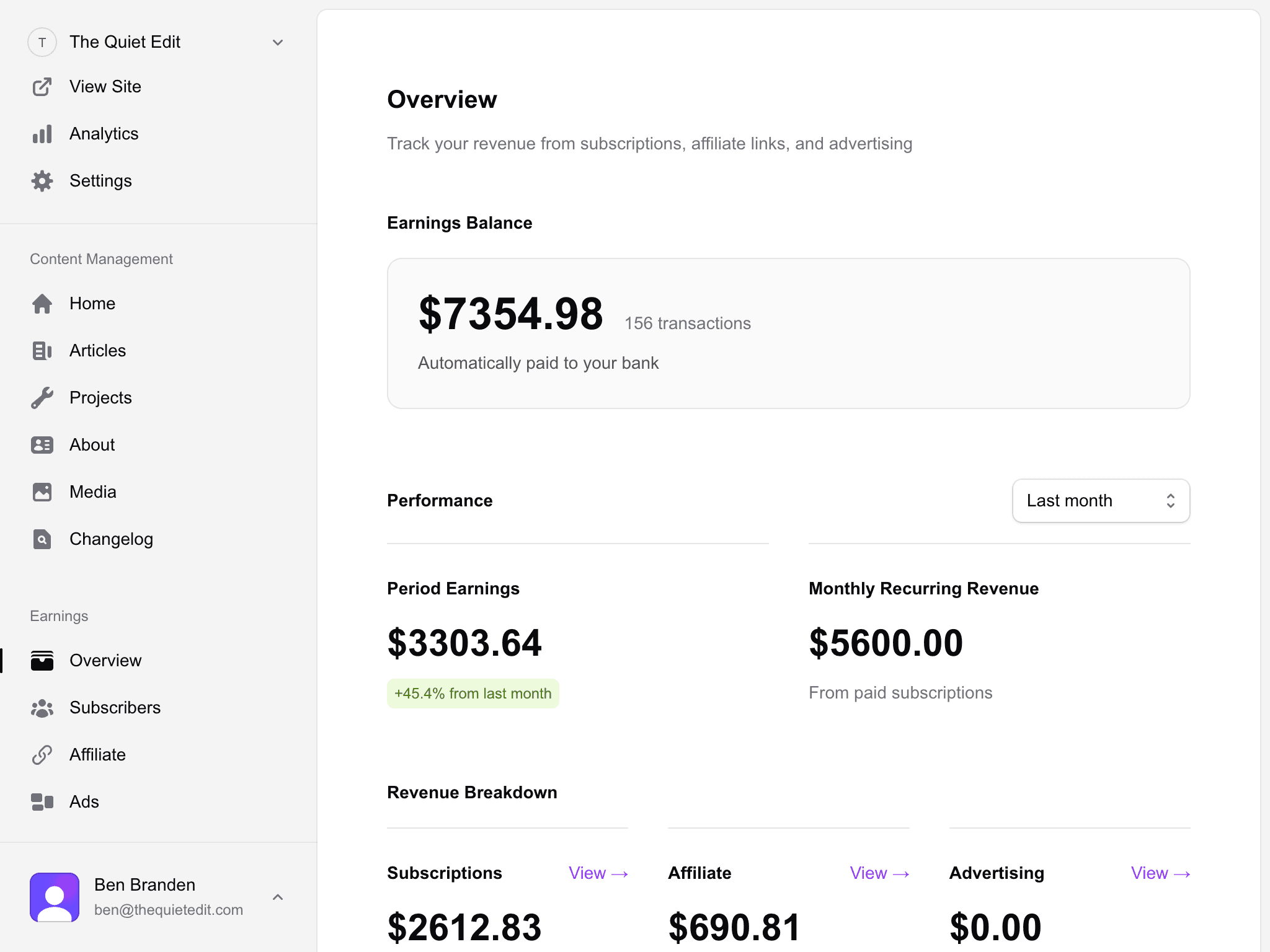 Your revenue screenshot